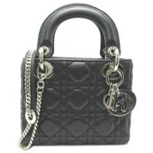 Christian Dior Lady Handbag Lambskin Black